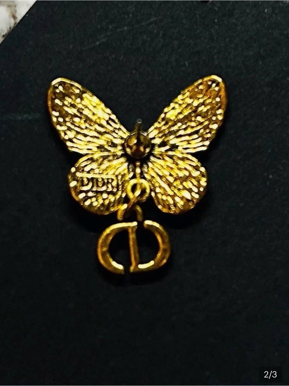 Dior Gold Butterfly Drop Earrings with CD Charm - Picture 2 of 3